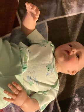 Reborn Mint Green Baby Doll with Blue and Cream Details